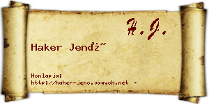 Haker Jenő névjegykártya